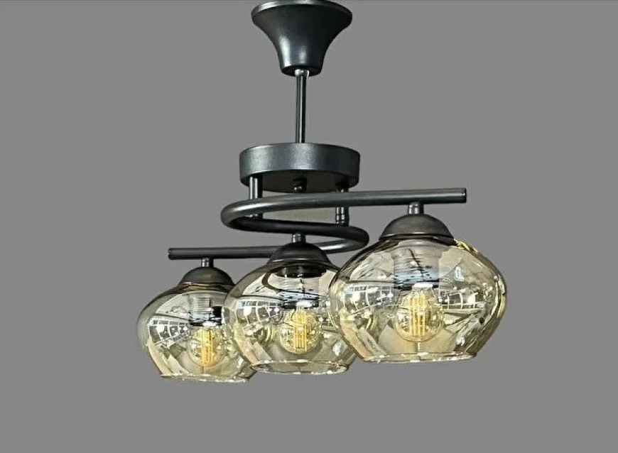 Aydınlatma Kahve Rengi Poyrazbal Camlı Salon Oda 3 Lü Avize