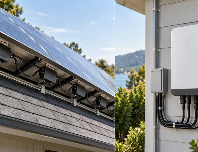 Çatı güneş panelleri, mikro inverter ve duvar tipi string inverter kurulumu karşılaştırması